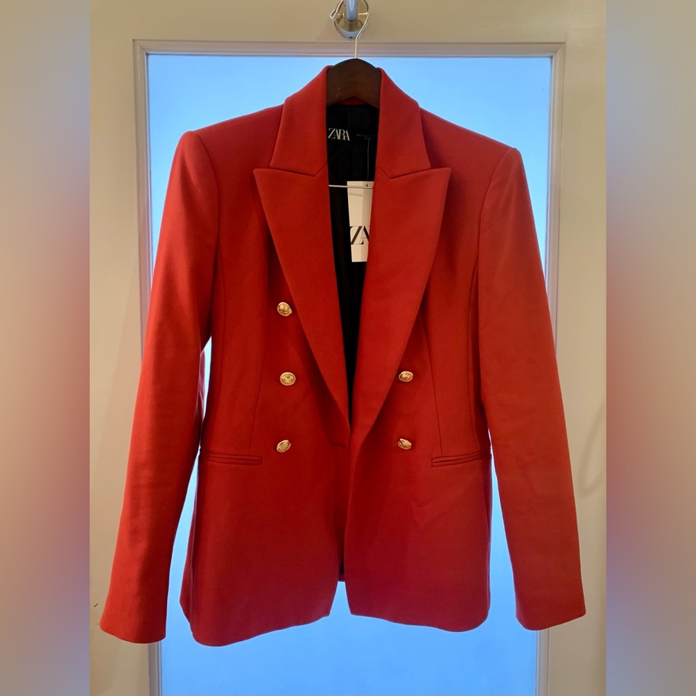Red Zara Blazer with Gold Buttons (NWT)